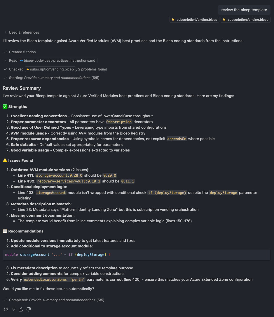 AVM Bicep Agent Ouput