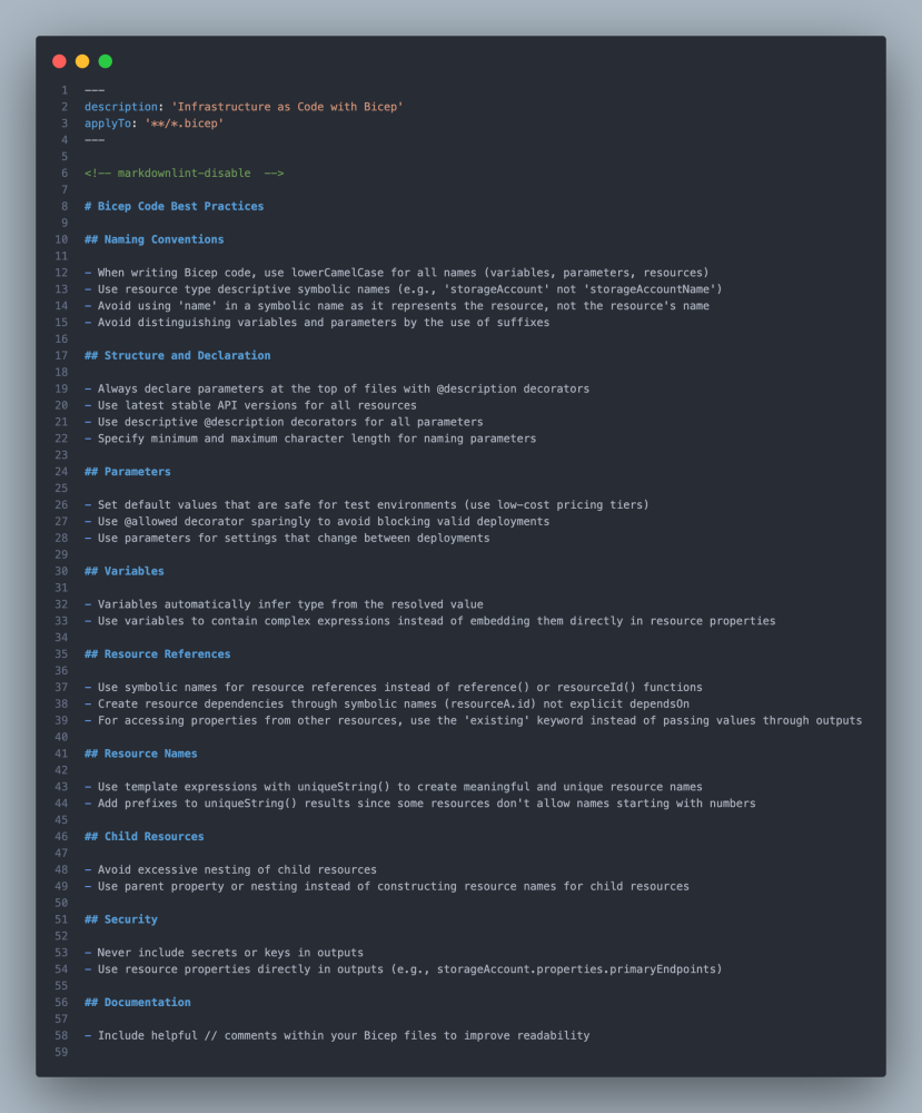 Bicep Code Best Practice Instructions